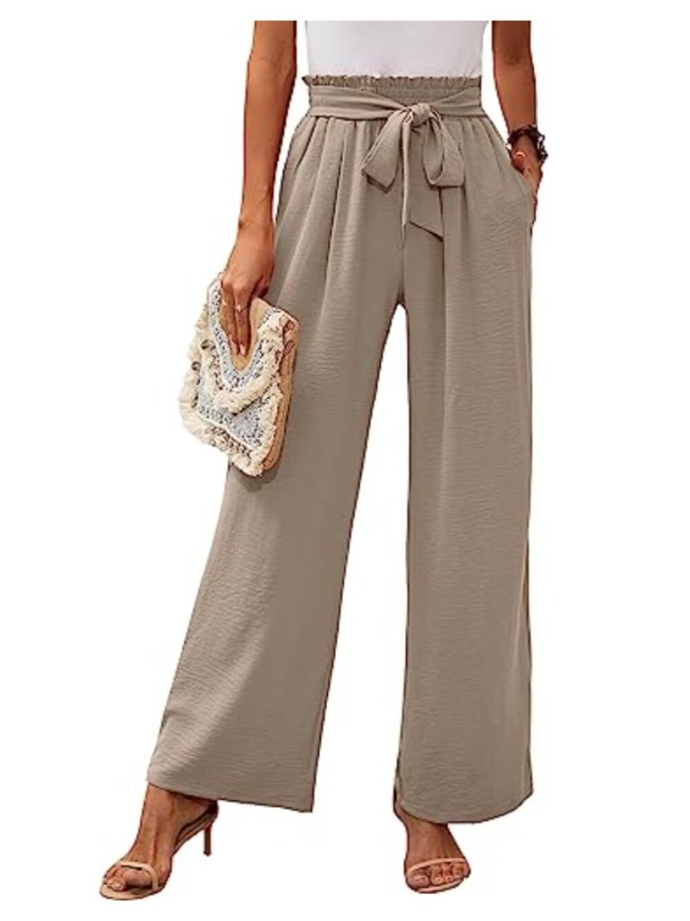 Wide Leg Pants Women High Waist Adjustable Tie Loose Comfy Casual Trousers with